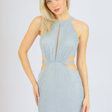 Göğüs Dekolteli İşlemeli Uzun Abiye Elbise - 1009C - GRİ