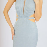 Göğüs Dekolteli İşlemeli Uzun Abiye Elbise - 1009C - GRİ