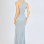 Göğüs Dekolteli İşlemeli Uzun Abiye Elbise - 1009C - GRİ