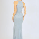 Göğüs Dekolteli İşlemeli Uzun Abiye Elbise - 1009C - GRİ