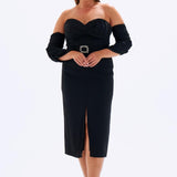 Bust Detailed Belted Plus Size Evening Dress - 6005C