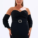 Bust Detailed Belted Plus Size Evening Dress - 6005C