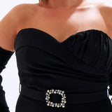 Bust Detailed Belted Plus Size Evening Dress - 6005C