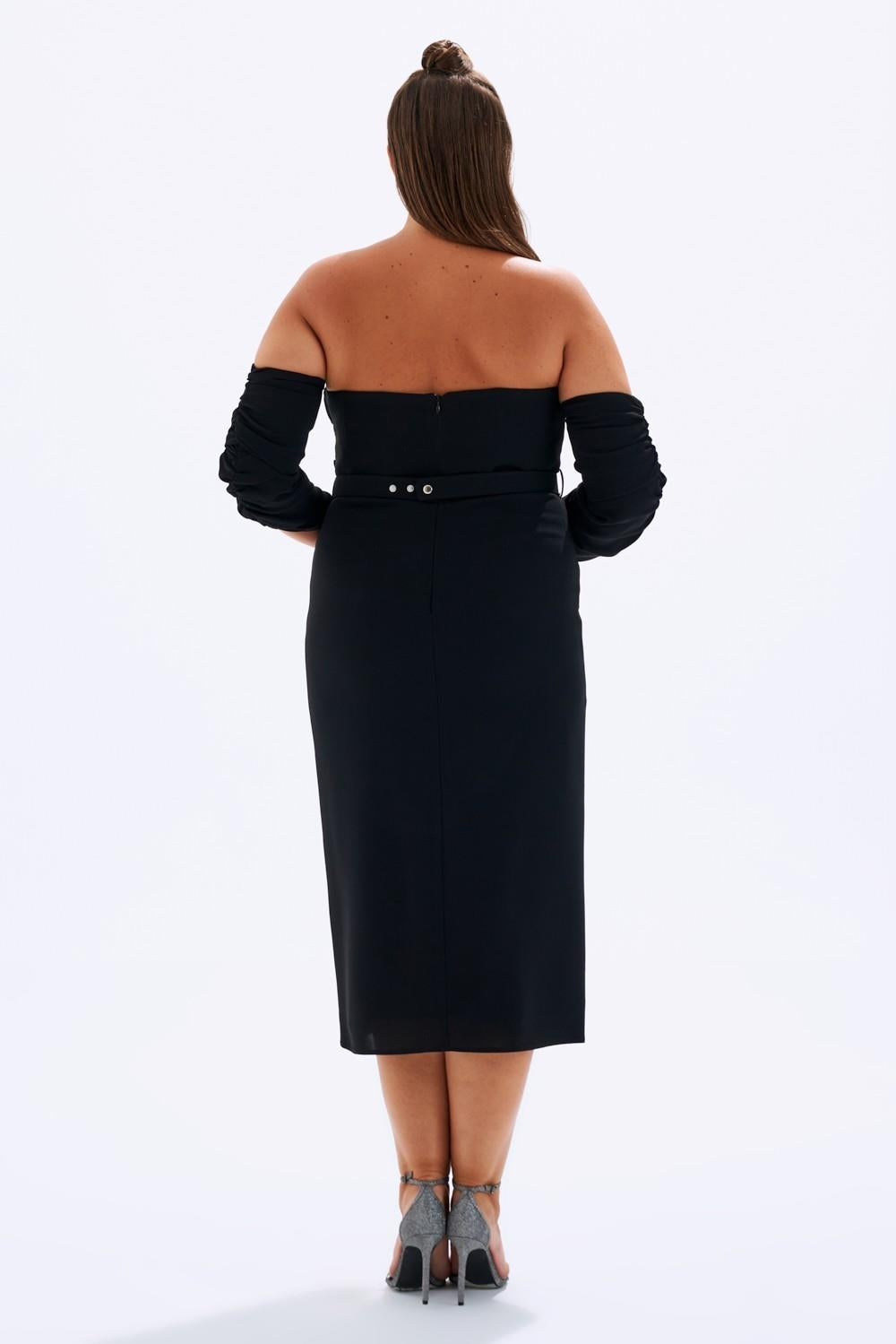 Bust Detailed Belted Plus Size Evening Dress - 6005C