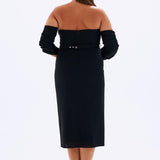 Bust Detailed Belted Plus Size Evening Dress - 6005C