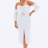 Bust Detailed Belted Plus Size Evening Dress - 6005C