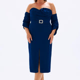 Bust Detailed Belted Plus Size Evening Dress - 6005C