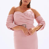 Bust Detailed Belted Plus Size Evening Dress - 6005C