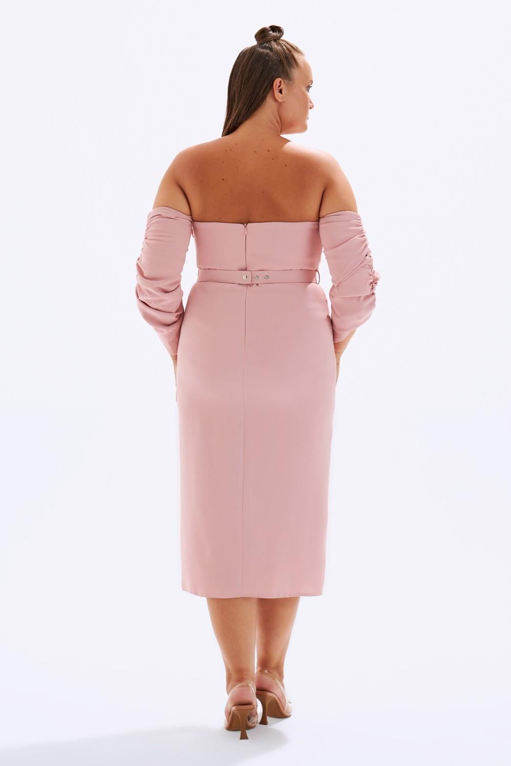 Bust Detailed Belted Plus Size Evening Dress - 6005C
