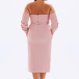 Bust Detailed Belted Plus Size Evening Dress - 6005C
