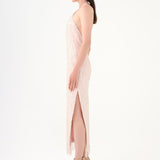 Pearl Detailed Halter Neck Midi Evening Dress - 9150C