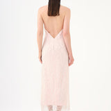 Pearl Detailed Halter Neck Midi Evening Dress - 9150C