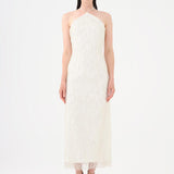 Pearl Detailed Halter Neck Midi Evening Dress - 9150C
