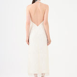 Pearl Detailed Halter Neck Midi Evening Dress - 9150C