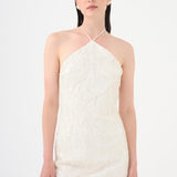 Pearl Detailed Halter Neck Midi Evening Dress - 9150C