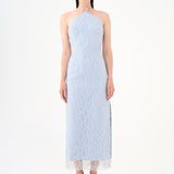 Pearl Detailed Halter Neck Midi Evening Dress - 9150C
