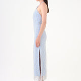 Pearl Detailed Halter Neck Midi Evening Dress - 9150C