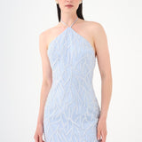Pearl Detailed Halter Neck Midi Evening Dress - 9150C