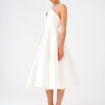 Embroidered Princess Cut Satin Midi Evening Dress - 9135C