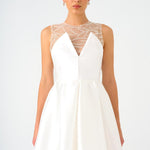 Embroidered Princess Cut Satin Midi Evening Dress - 9135C