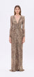 Leopar Desenli Payet V Yaka Uzun Abiye Elbise - 9333C - LEOPAR