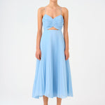 Pleated Strappy Midi Evening Dress - 9181C
