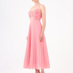Pleated Strappy Midi Evening Dress - 9181C