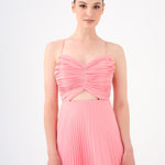 Pleated Strappy Midi Evening Dress - 9181C