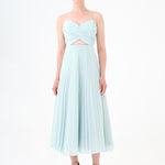 Pleated Strappy Midi Evening Dress - 9181C