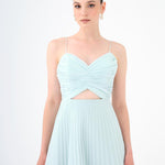 Pleated Strappy Midi Evening Dress - 9181C