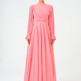 Pleated Stand Collar Hijab Long Evening Dress - 9153C