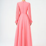 Pleated Stand Collar Hijab Long Evening Dress - 9153C