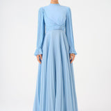 Pleated Stand Collar Hijab Long Evening Dress - 9153C