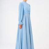 Pleated Stand Collar Hijab Long Evening Dress - 9153C