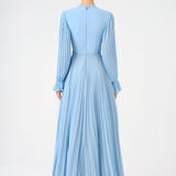 Pleated Stand Collar Hijab Long Evening Dress - 9153C