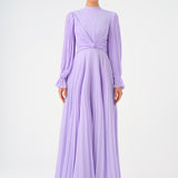 Pleated Stand Collar Hijab Long Evening Dress - 9153C