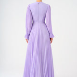 Pleated Stand Collar Hijab Long Evening Dress - 9153C