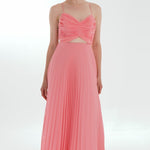 Pleated Strappy Midi Evening Dress - 9181C