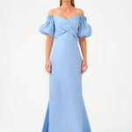 Cape Balloon Sleeve Stone Embroidered Long Evening Dress - 9084C