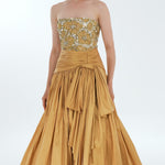 CENGIZ AKTURK Taş İşlemeli Yırtmaçlı Tafta Uzun Abiye Elbise - 9107C