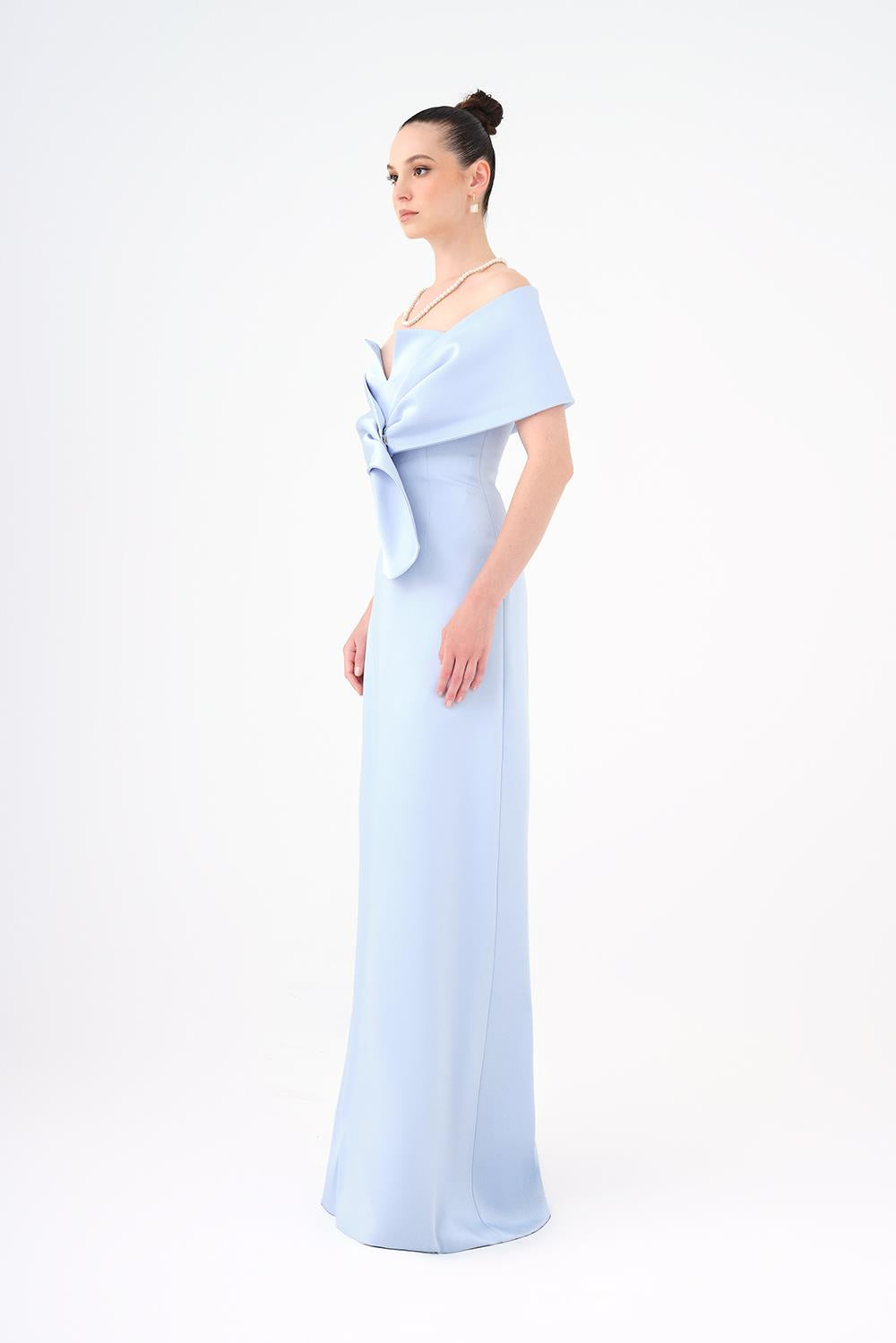 Shawl Strapless Collar Satin Long Evening Dress - 9056C