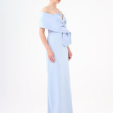 Shawl Strapless Collar Satin Long Evening Dress - 9056C