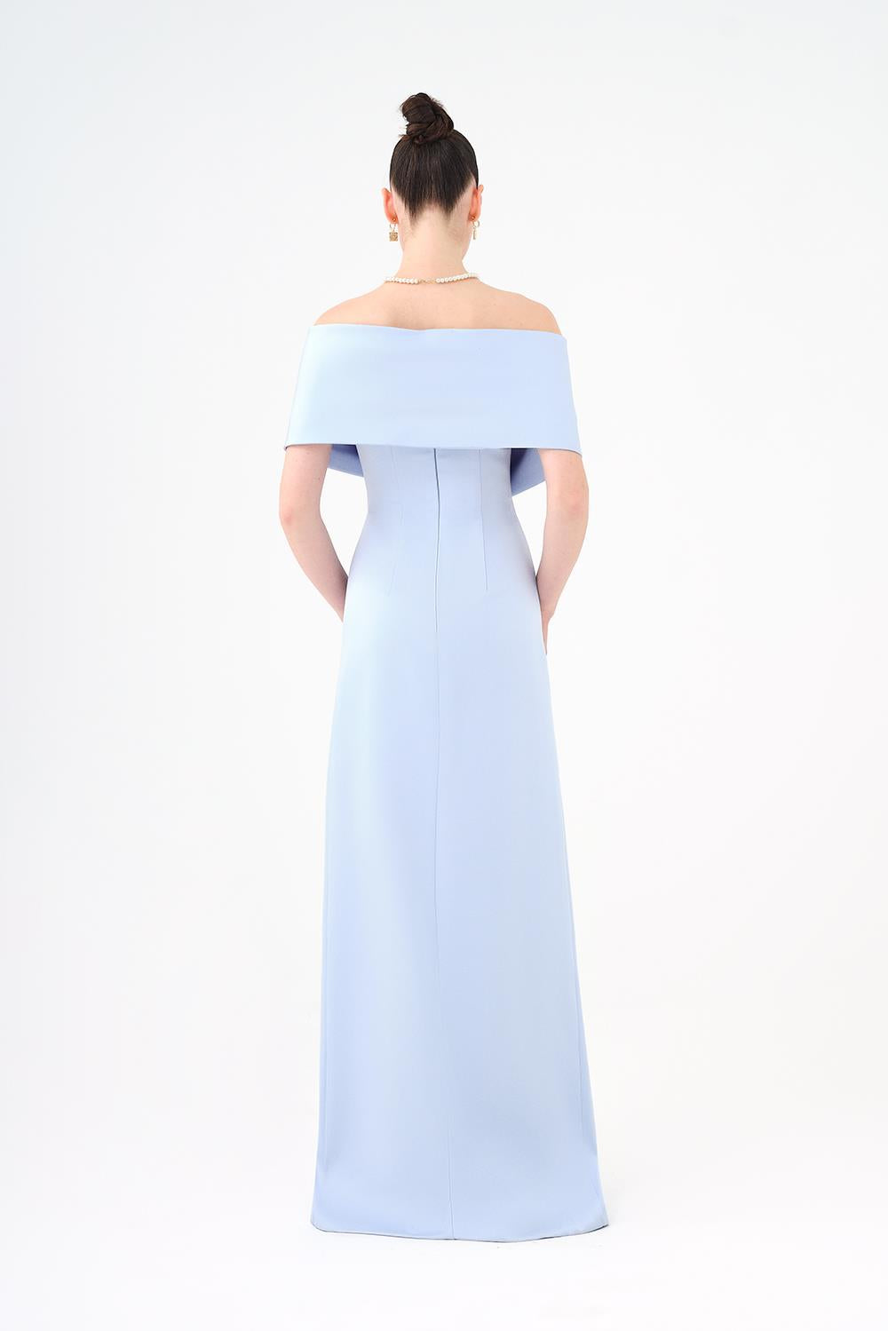 Shawl Strapless Collar Satin Long Evening Dress - 9056C