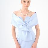 Shawl Strapless Collar Satin Long Evening Dress - 9056C