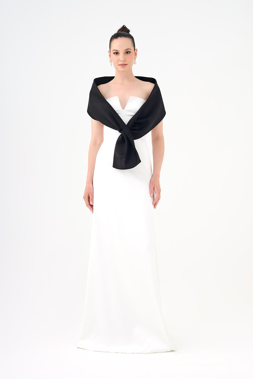 Shawl Strapless Collar Satin Long Evening Dress - 9056C
