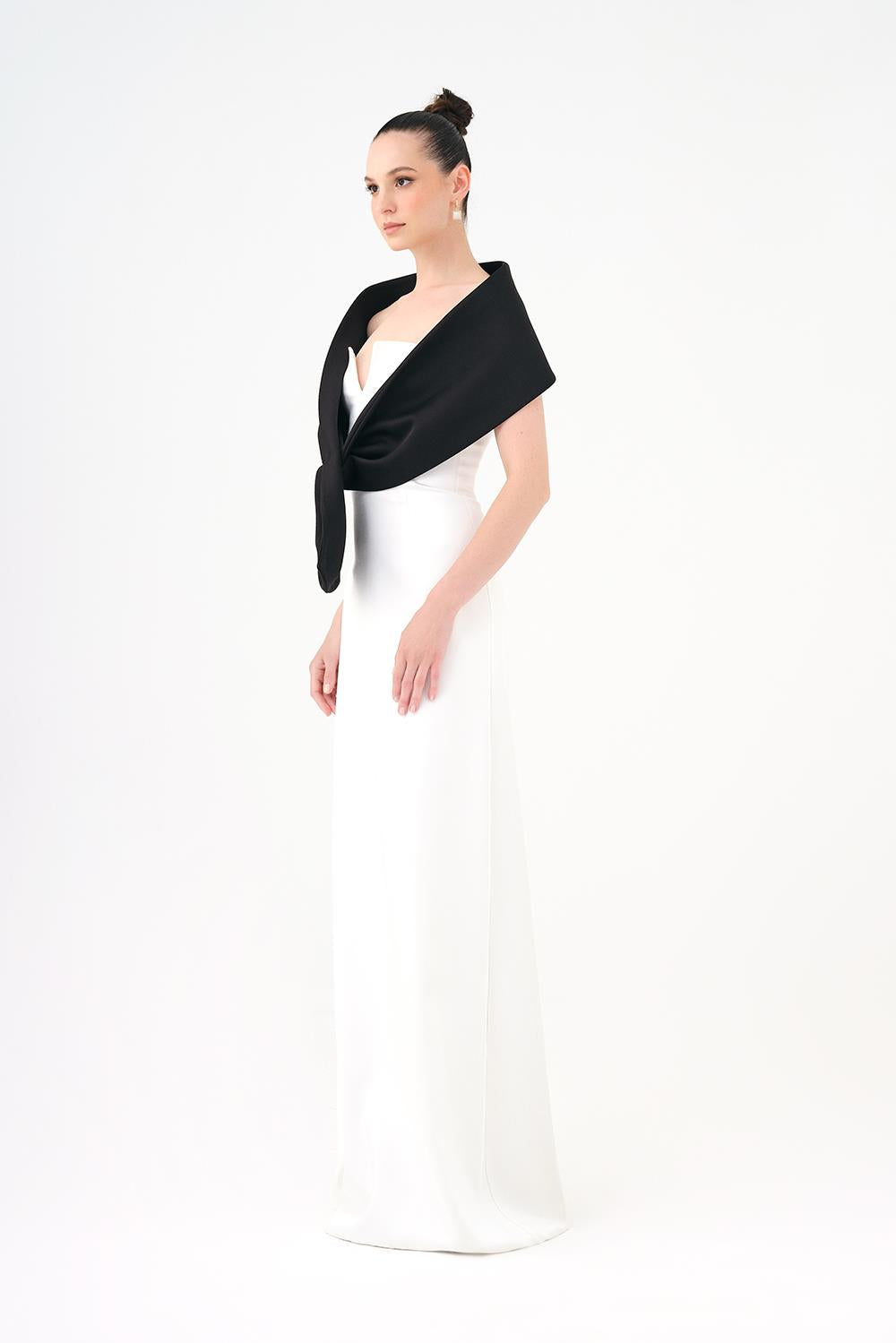 Shawl Strapless Collar Satin Long Evening Dress - 9056C