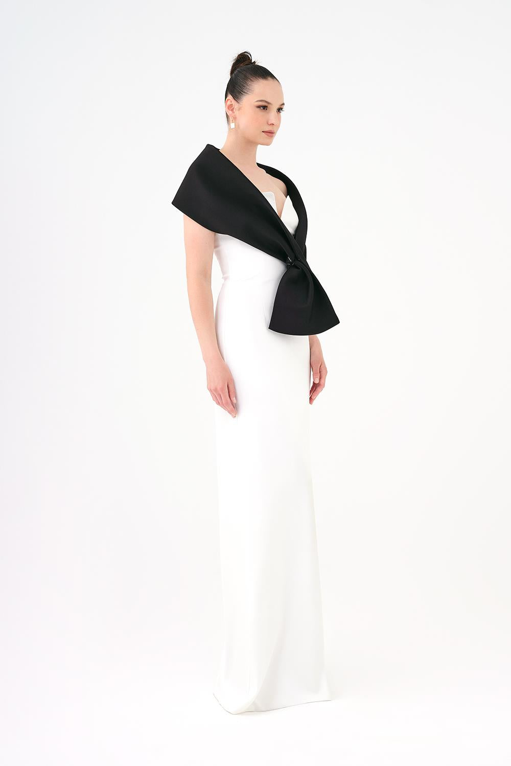 Shawl Strapless Collar Satin Long Evening Dress - 9056C