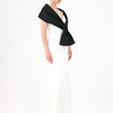 Shawl Strapless Collar Satin Long Evening Dress - 9056C