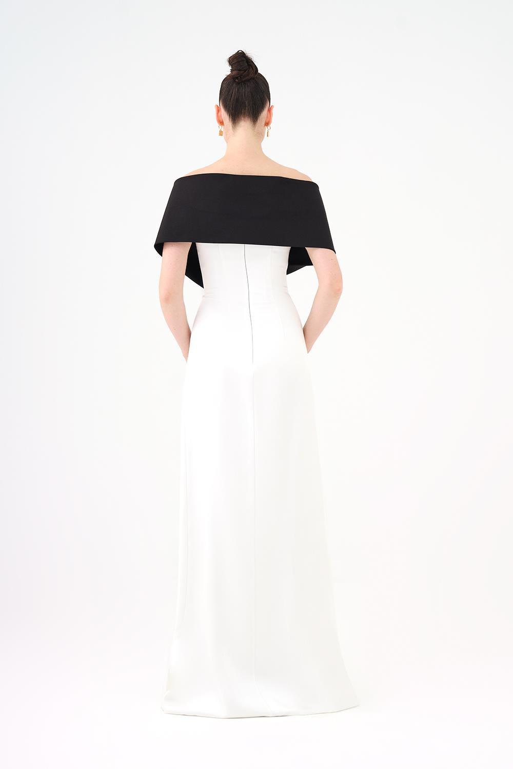 Shawl Strapless Collar Satin Long Evening Dress - 9056C