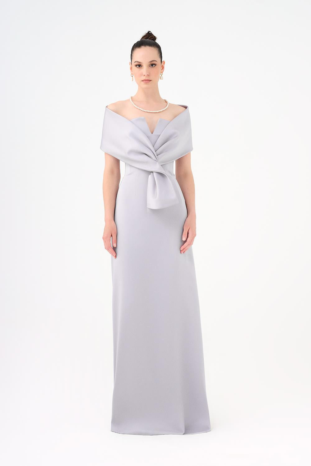 Shawl Strapless Collar Satin Long Evening Dress - 9056C